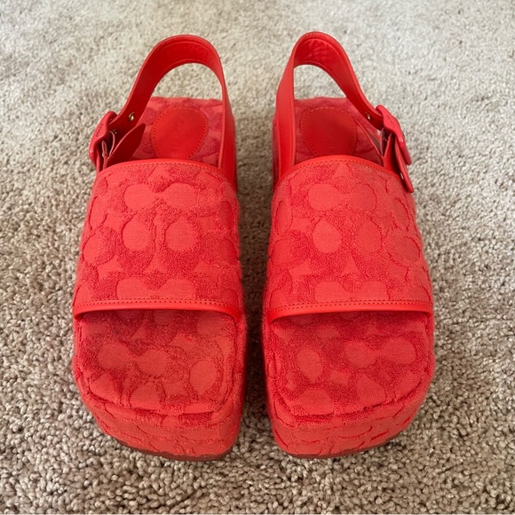 Coach Noelle Platform Sandals in Signature Terry Cloth Red Orange Size 8 - Picture 2 of 8